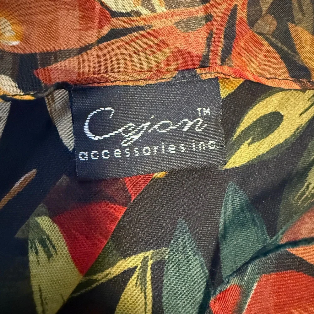 Cejon Floral Scarf Black Botanical Print Square‎ Fall Leaves Korea 21x17
